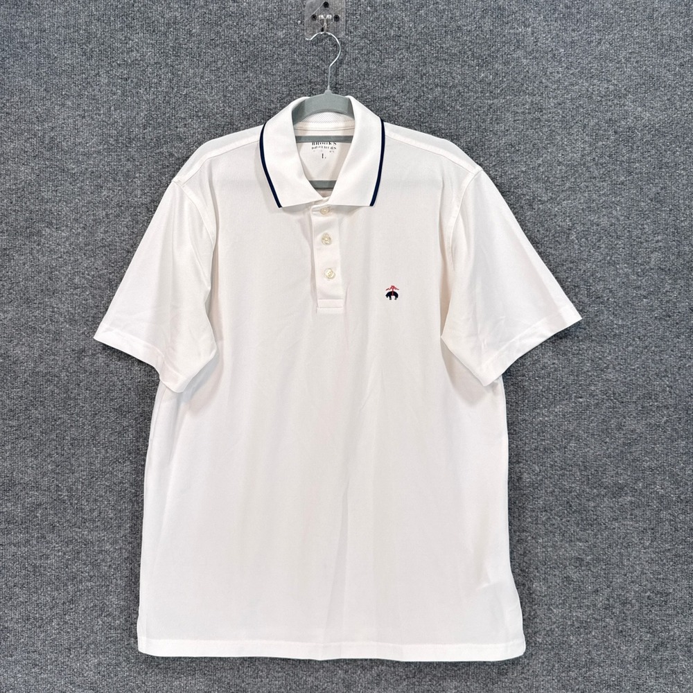 Brooks Brothers Polo Shirt Men Large White Tipped Collar Performance Stretch Top